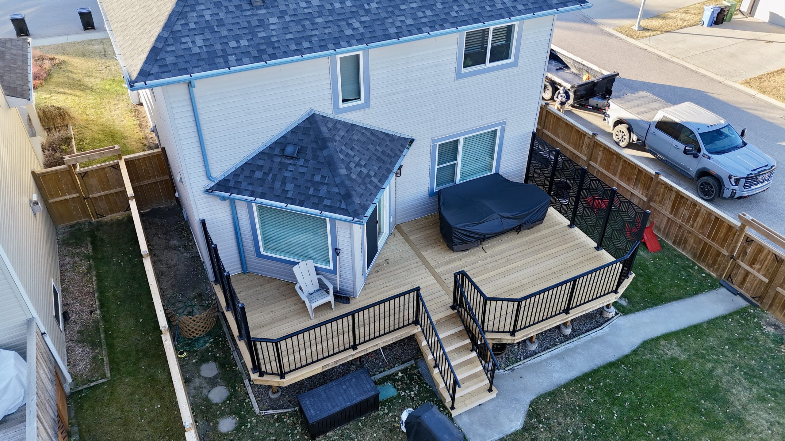 Modern white office building facade against blue sky